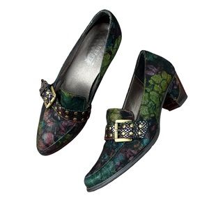 L’Artiste Shala Heeled Loafer Size 40 (9) Rainbow Buckle Leather Artsy Eclectic